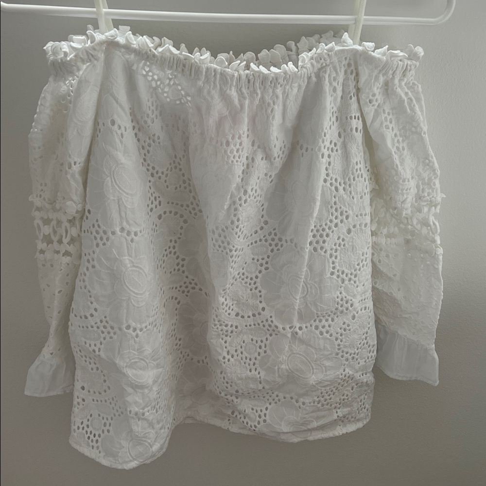 Lilly Pulitzer White Laurenne Off the Shoulder 3/4 Sleeve Eyelet Top Size XS
